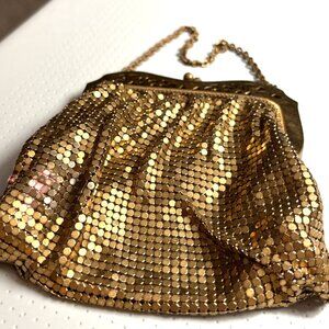 Whiting & Davis Metallic gold tone evening bag filigree cutout frame purse Vtg